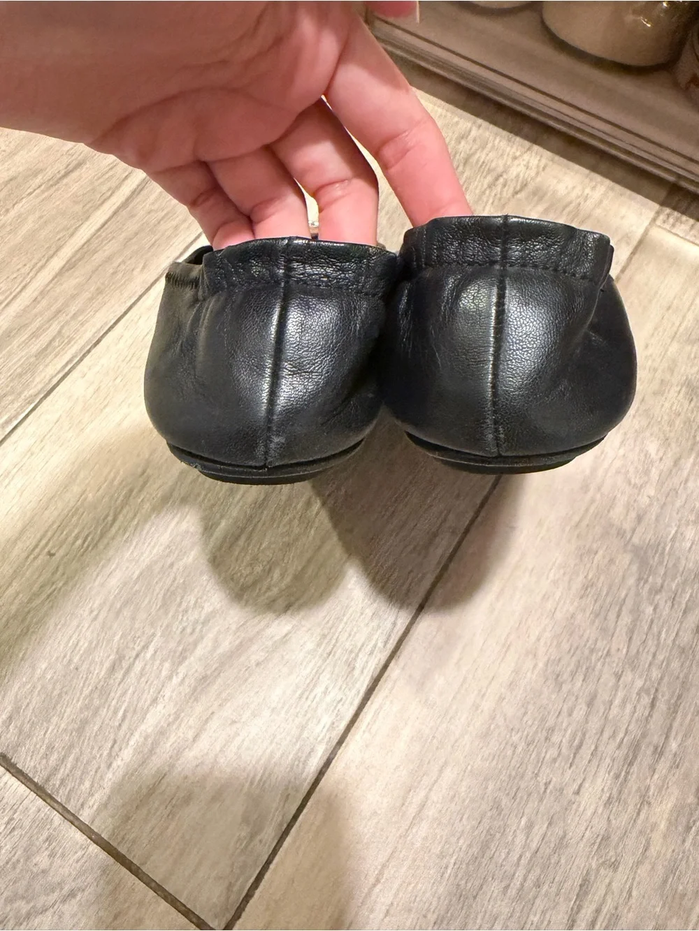 Tory Burch Black Leather Ballet Flats with Gold Logo Medallions
